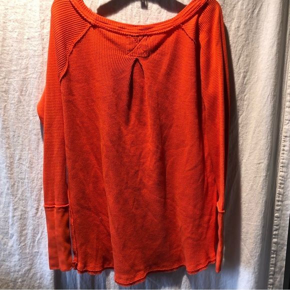 We the Free orange waffle knit long sleeve henly boatneck cotton reverse seams S - Picture 6 of 8
